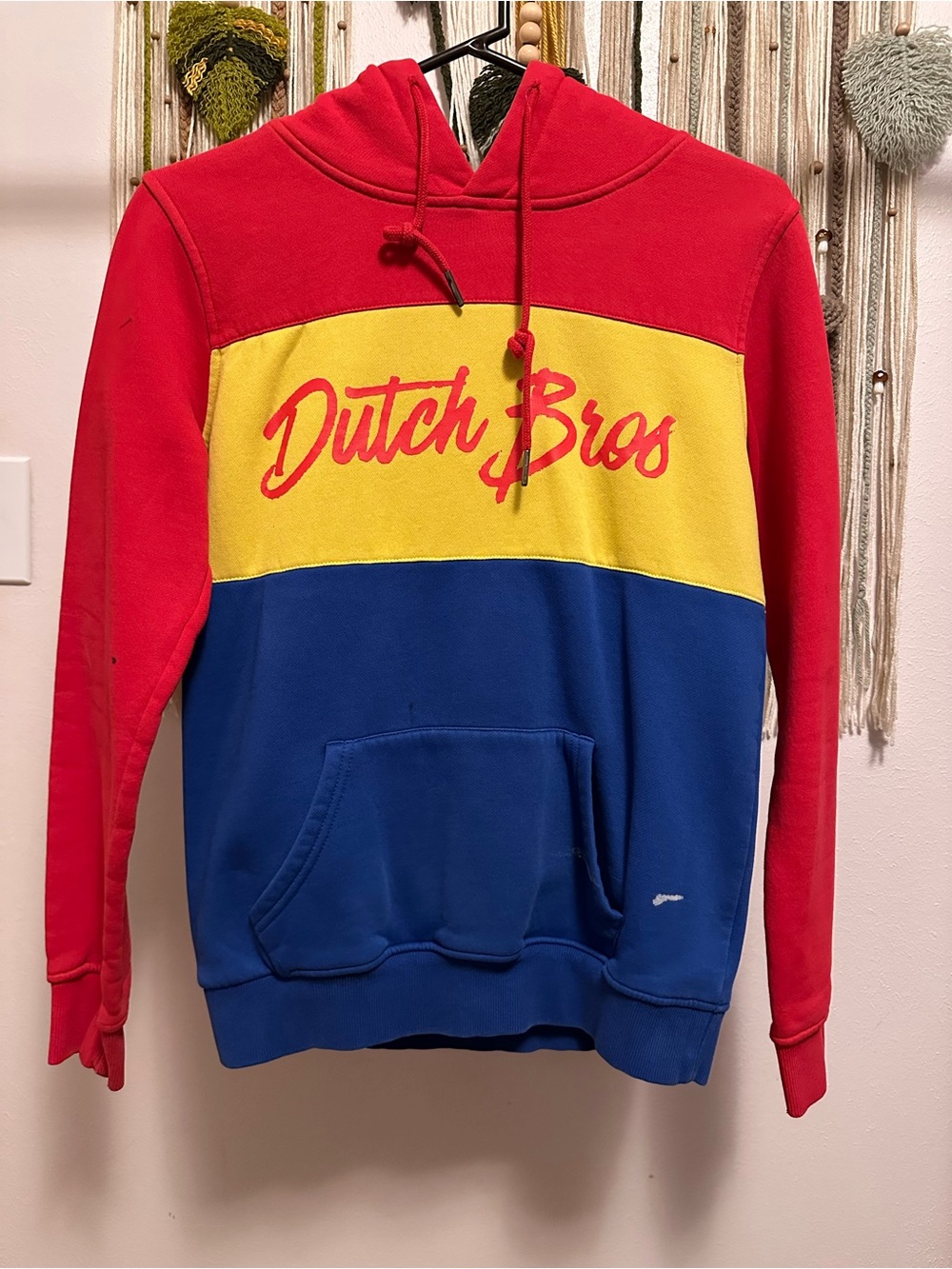 Dutch Bros Red Blue Yellow Color Block Hoodie